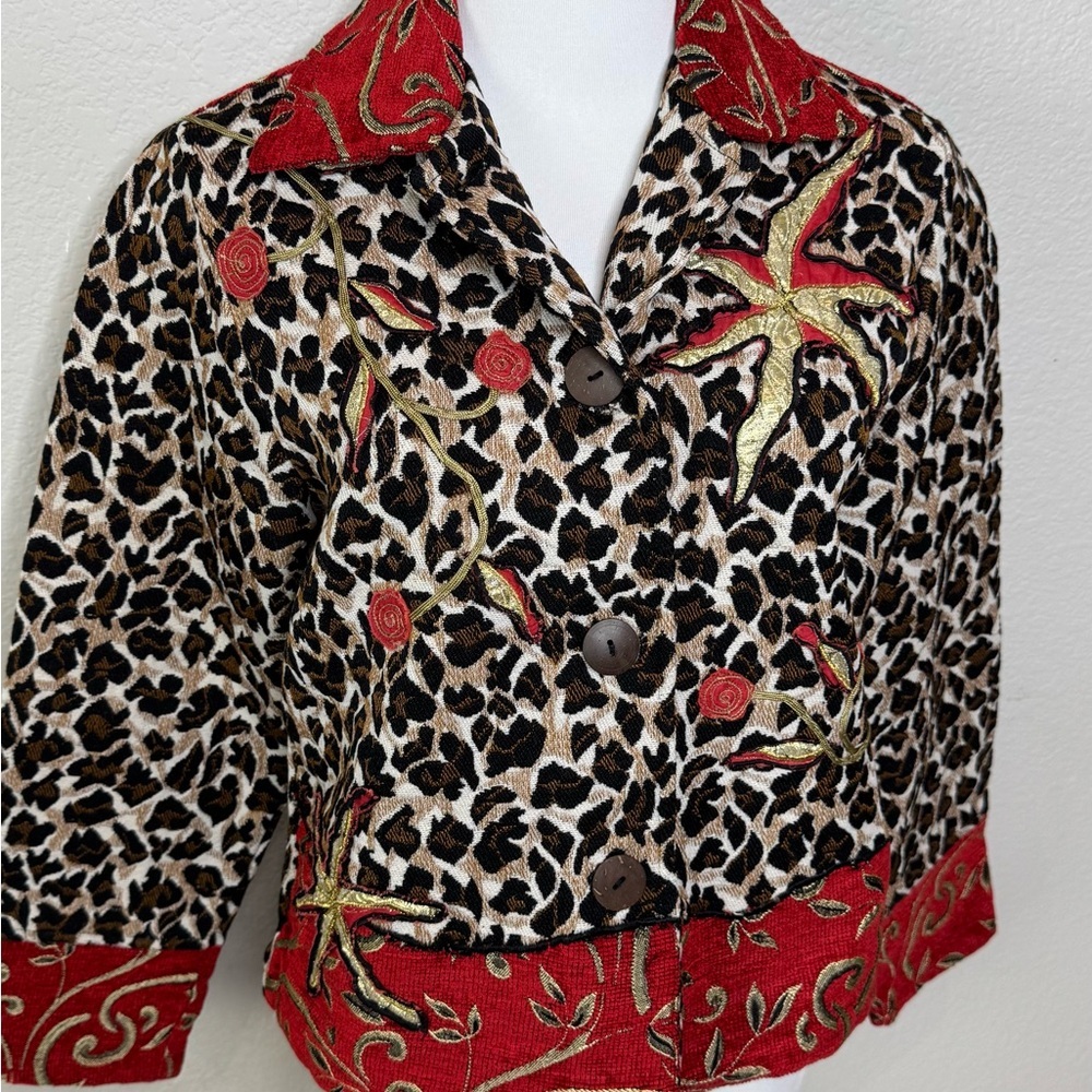 Leopard‎ Print Tapestry Patchwork Blazer Size Med… - image 2